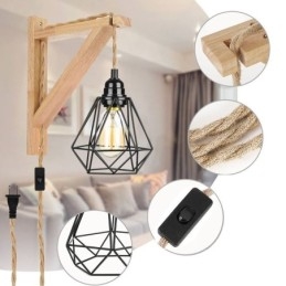 American Retro Wall Sconce 2.5M Hemp Rope Hanging Wire Black Iron Painted Lampshade