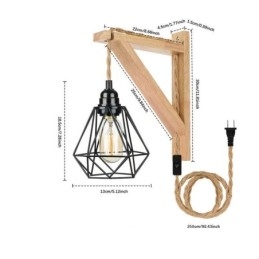 American Retro Wall Sconce 2.5M Hemp Rope Hanging Wire Black Iron Painted Lampshade