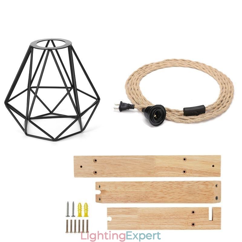American Retro Wall Sconce 2.5M Hemp Rope Hanging Wire Black Iron Painted Lampshade