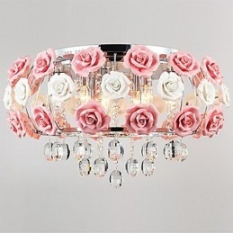Country Crystal Electroplated Metal Flush Mount