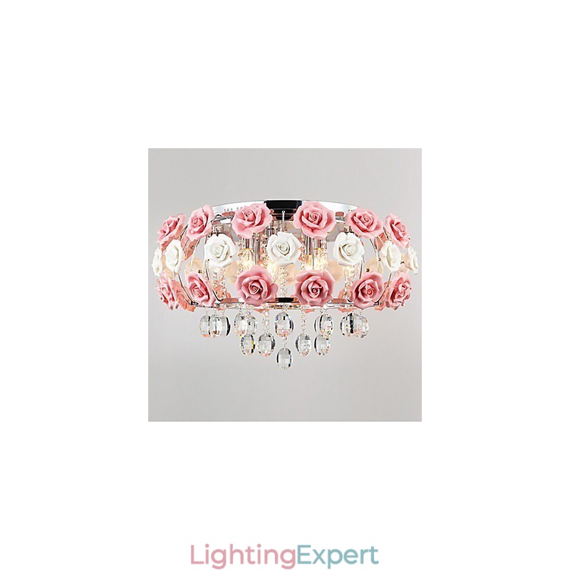Country Crystal Electroplated Metal Flush Mount