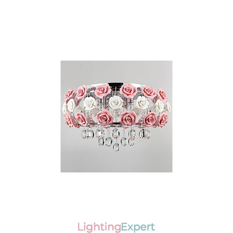 Country Crystal Electroplated Metal Flush Mount