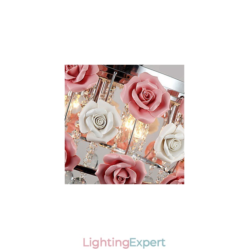Country Crystal Electroplated Metal Flush Mount