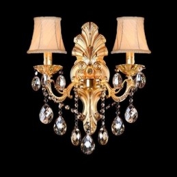 European Wall Lamp Golden Petal Wall Sconce Exquisite Crystal Drops Light Bedside Lighting