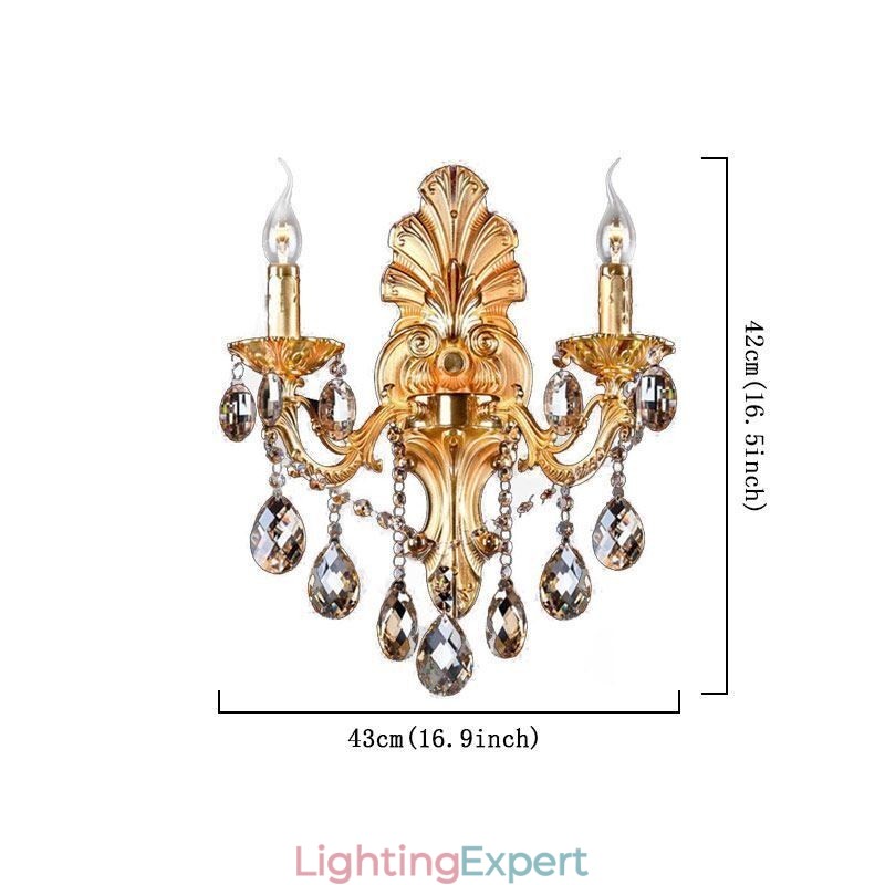 European Wall Lamp Golden Petal Wall Sconce Exquisite Crystal Drops Light Bedside Lighting