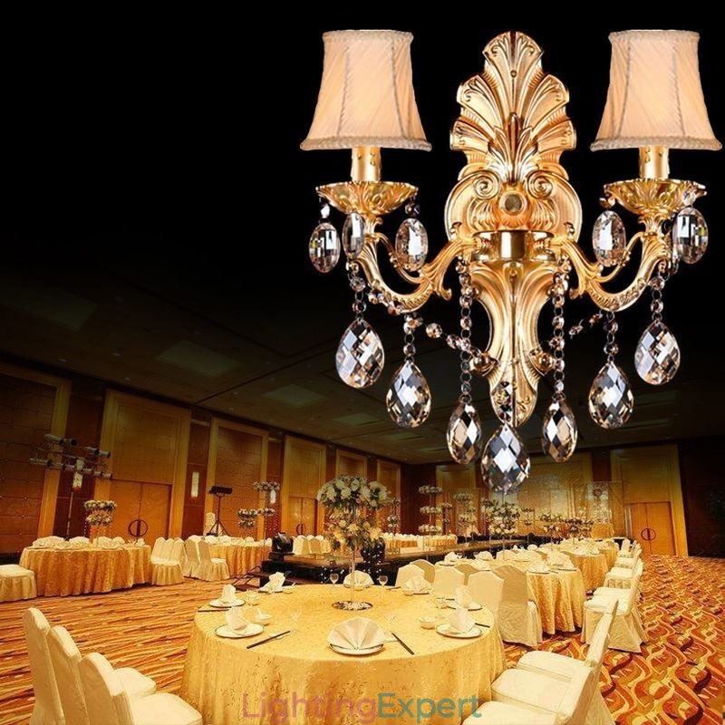European Wall Lamp Golden Petal Wall Sconce Exquisite Crystal Drops Light Bedside Lighting