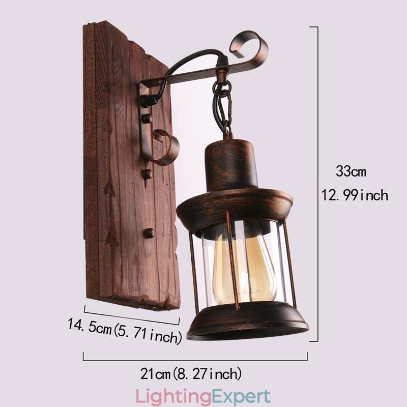American Vintage Wall Light Industrial LOFT Wall Sconce Solid Wood Glass Lamp Light