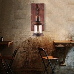 American Vintage Wall Light Industrial LOFT Wall Sconce Solid Wood Glass Lamp Light