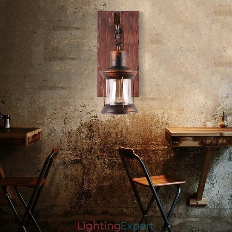 American Vintage Wall Light Industrial LOFT Wall Sconce Solid Wood Glass Lamp Light