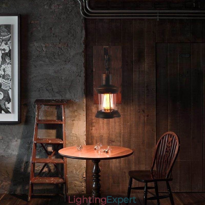 American Vintage Wall Light Industrial LOFT Wall Sconce Solid Wood Glass Lamp Light