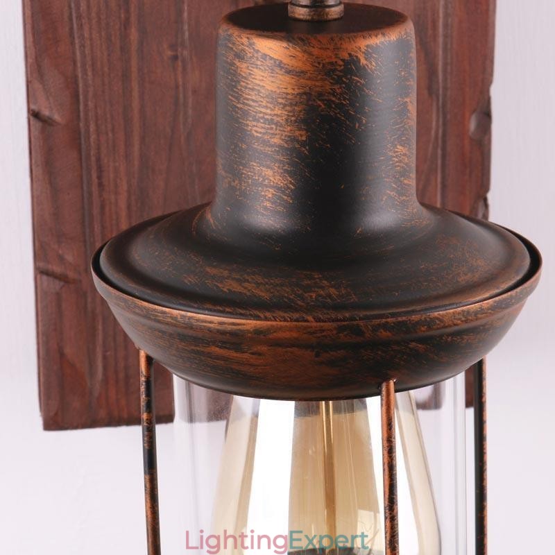 American Vintage Wall Light Industrial LOFT Wall Sconce Solid Wood Glass Lamp Light