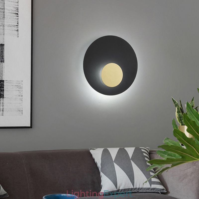 Nordic Wall Light Black Gold Round Full Copper Wall Sconce