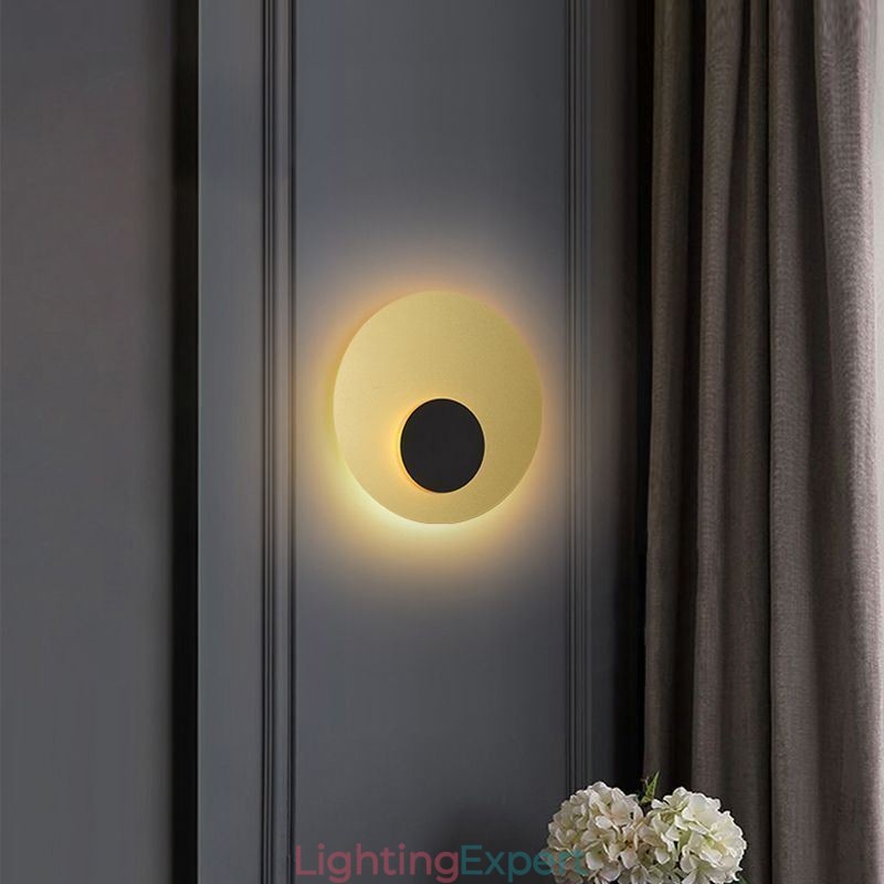 Nordic Wall Light Black Gold Round Full Copper Wall Sconce