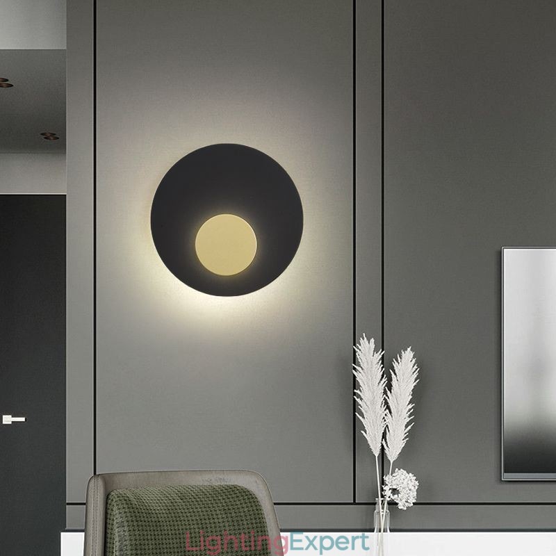 Nordic Wall Light Black Gold Round Full Copper Wall Sconce