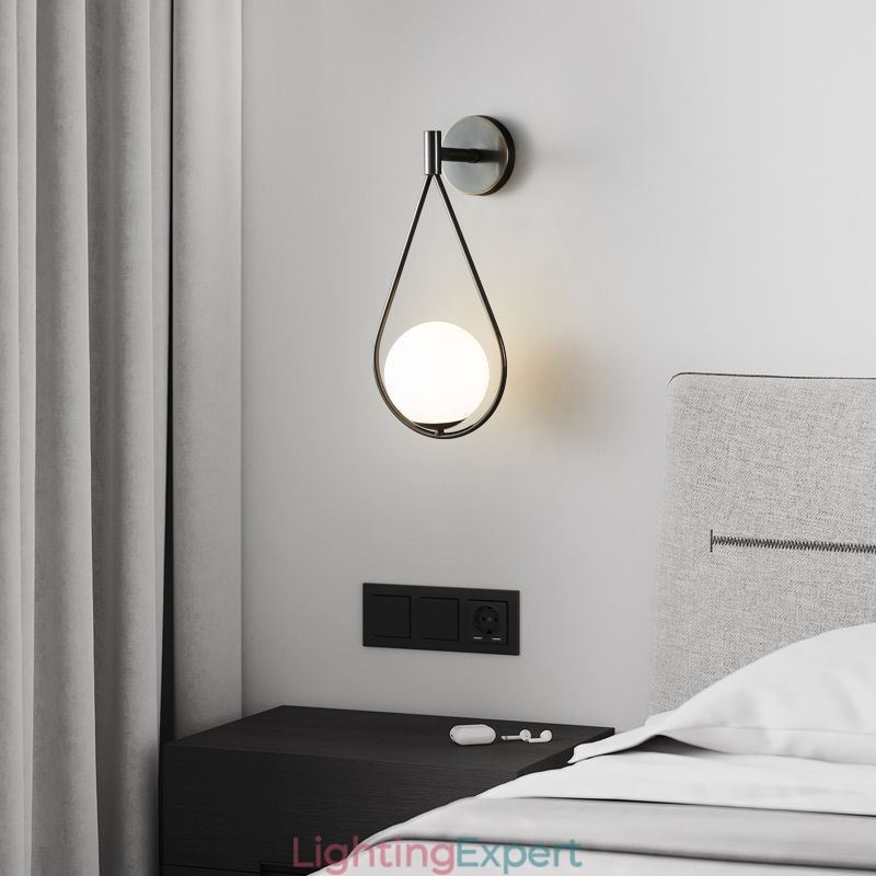 Modern Globe Wall Sconce Glass Wall Light Black Water Drop Wall Light