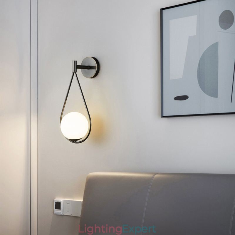 Modern Globe Wall Sconce Glass Wall Light Black Water Drop Wall Light