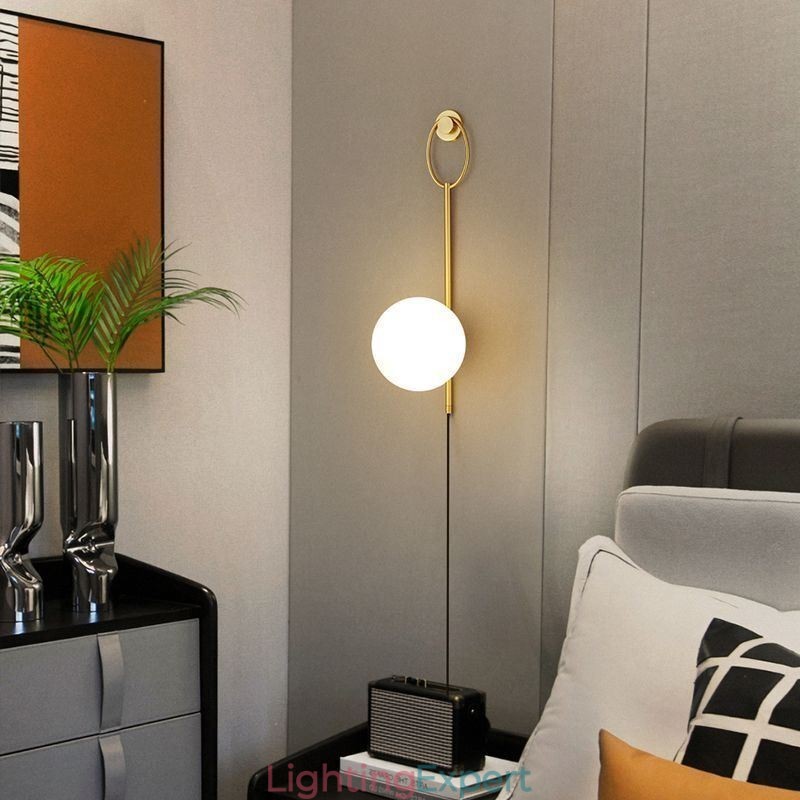 Modern Globe Wall Sconce Brushed Gold Glass Wall Light