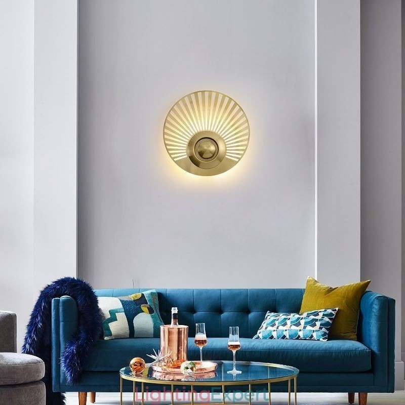 Nordic Brass Wall Lamp Hollow out Round Shape Sconce Light