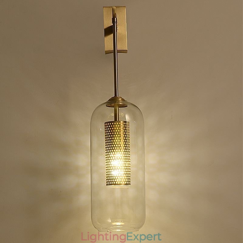 Nordic Brass Wall Lamp Inner Hollow out Cylinder Glass Lamp Shade