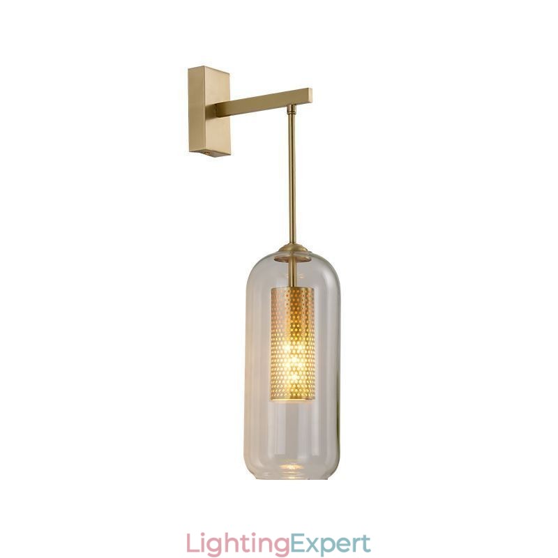 Nordic Brass Wall Lamp Inner Hollow out Cylinder Glass Lamp Shade