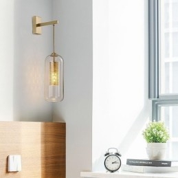 Nordic Brass Wall Lamp Inner Hollow out Cylinder Glass Lamp Shade