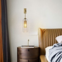 Nordic Brass Wall Lamp Inner Hollow out Cylinder Glass Lamp Shade