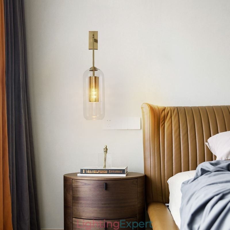 Nordic Brass Wall Lamp Inner Hollow out Cylinder Glass Lamp Shade