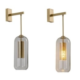 Nordic Brass Wall Lamp Inner Hollow out Cylinder Glass Lamp Shade