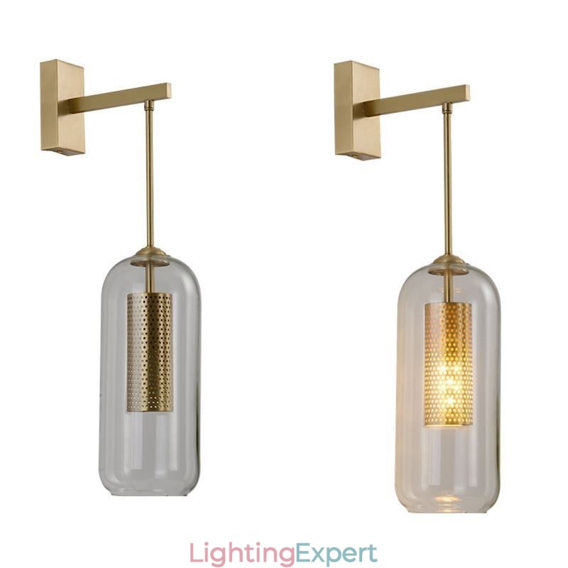 Nordic Brass Wall Lamp Inner Hollow out Cylinder Glass Lamp Shade