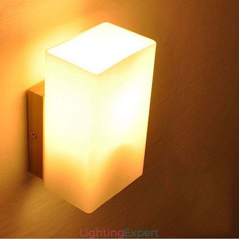 Nordic Wood Wall Lamp Glass Lampshade Sconce Light