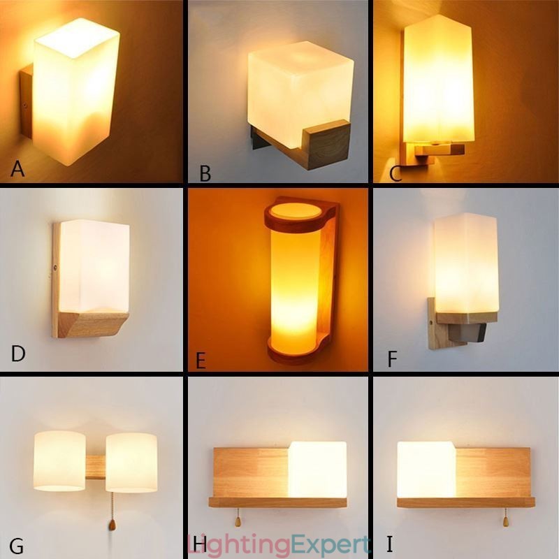 Nordic Wood Wall Lamp Glass Lampshade Sconce Light
