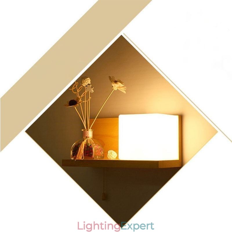 Nordic Wood Wall Lamp Glass Lampshade Sconce Light