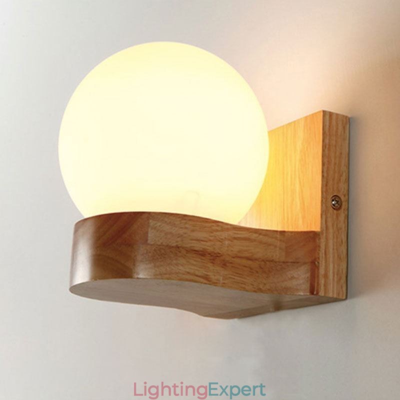 Nordic Solid Wood Wall Light Cozy Ball Shape Sconce Light