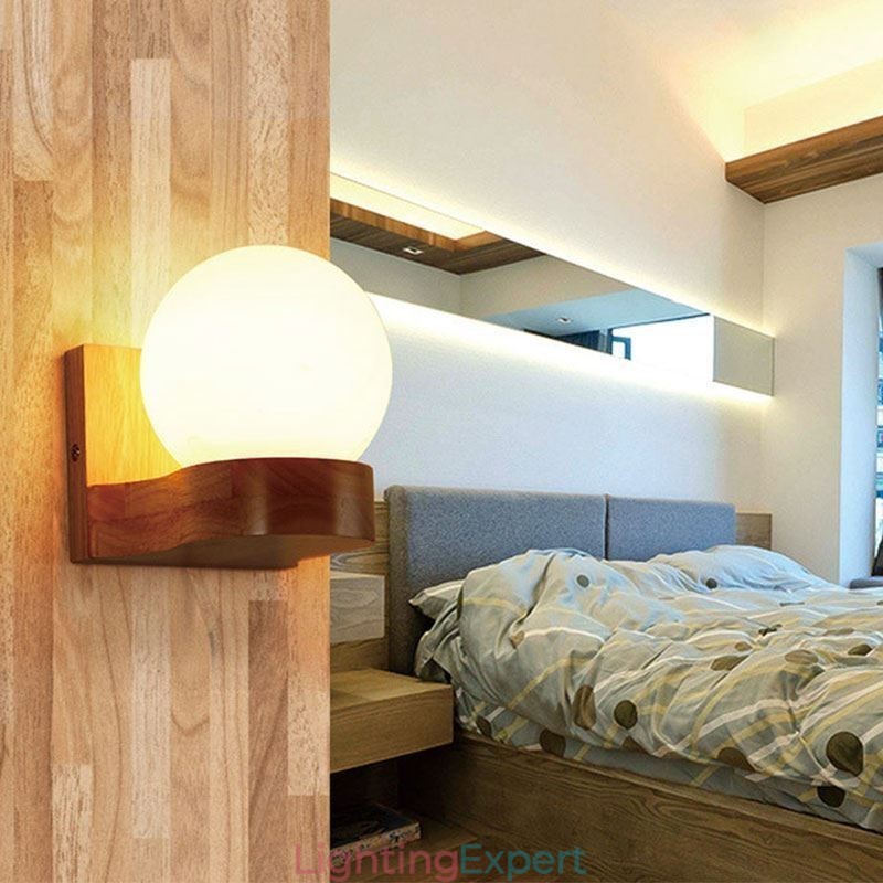 Nordic Solid Wood Wall Light Cozy Ball Shape Sconce Light