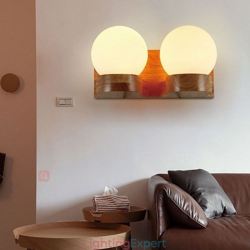 Nordic Solid Wood Wall Light Cozy Ball Shape Sconce Light