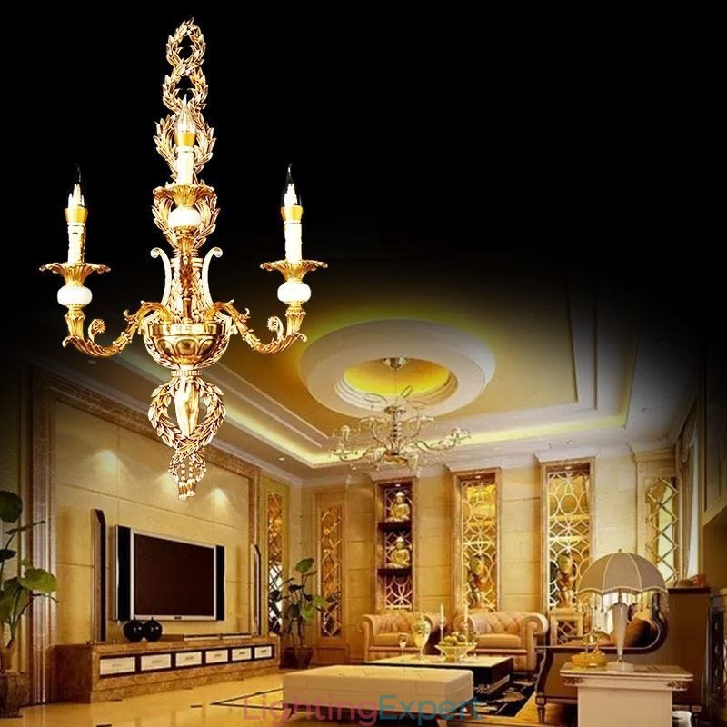 European Wall Lamp Luxurious Petal Wall Sconce Jade Decoration Lamp Bedside Lighting