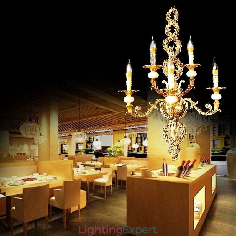 European Wall Lamp Luxurious Petal Wall Sconce Jade Decoration Lamp Bedside Lighting