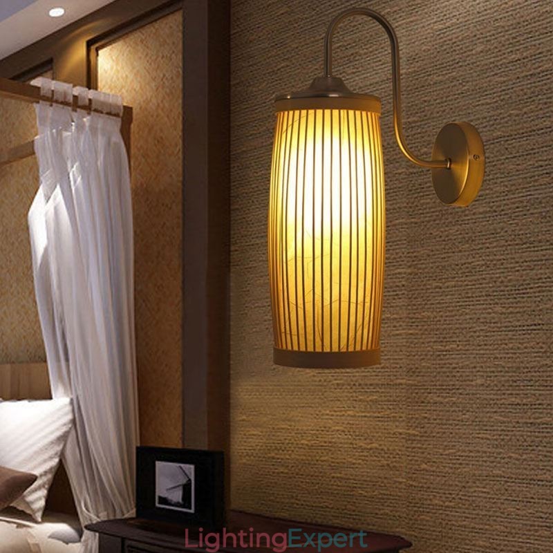Waist Drum Design Wall Light Creative Bamboo Wall Sconce Bedside Stairs Rural Lighting