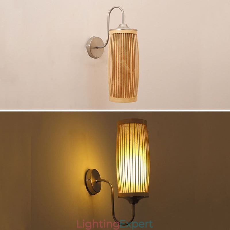Waist Drum Design Wall Light Creative Bamboo Wall Sconce Bedside Stairs Rural Lighting
