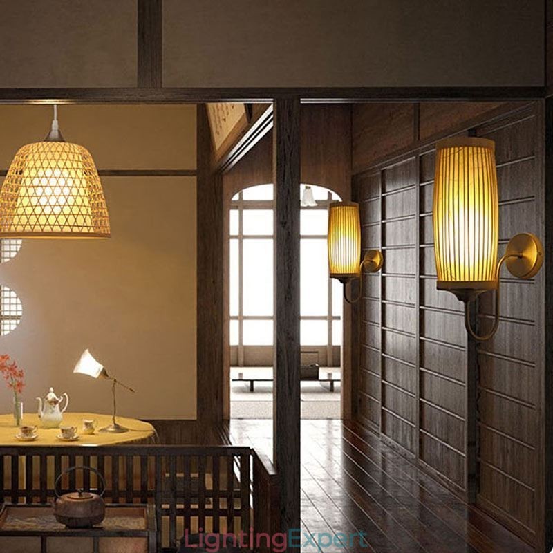 Waist Drum Design Wall Light Creative Bamboo Wall Sconce Bedside Stairs Rural Lighting