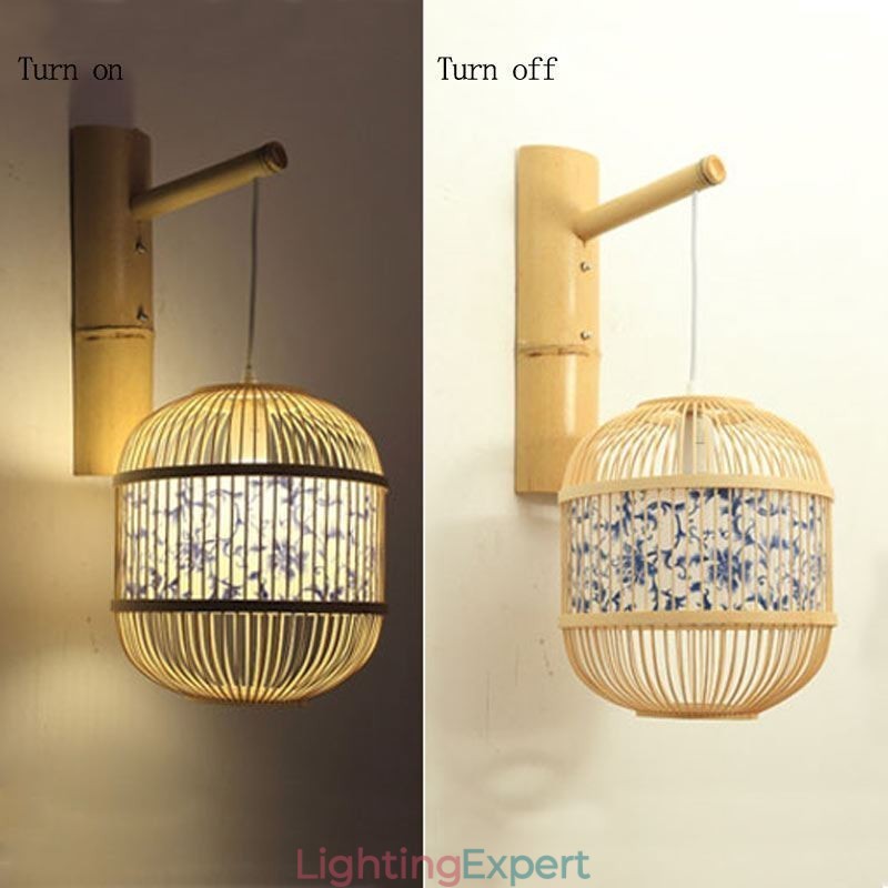 Cage Design Wall Light Creative Bamboo Hanging Wall Sconce Bedside Decorative Light