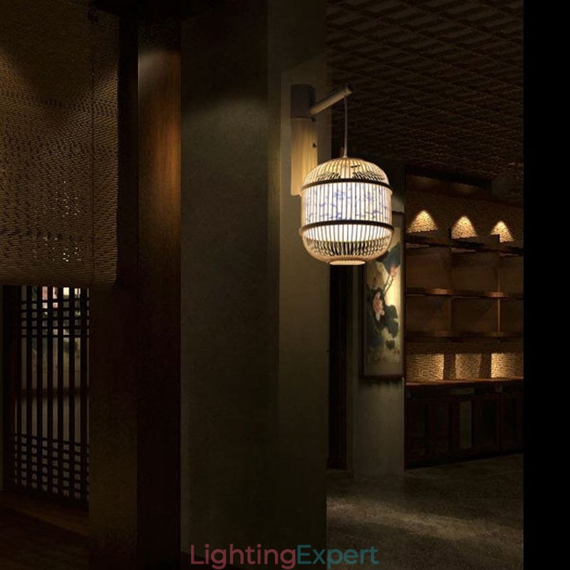 Cage Design Wall Light Creative Bamboo Hanging Wall Sconce Bedside Decorative Light