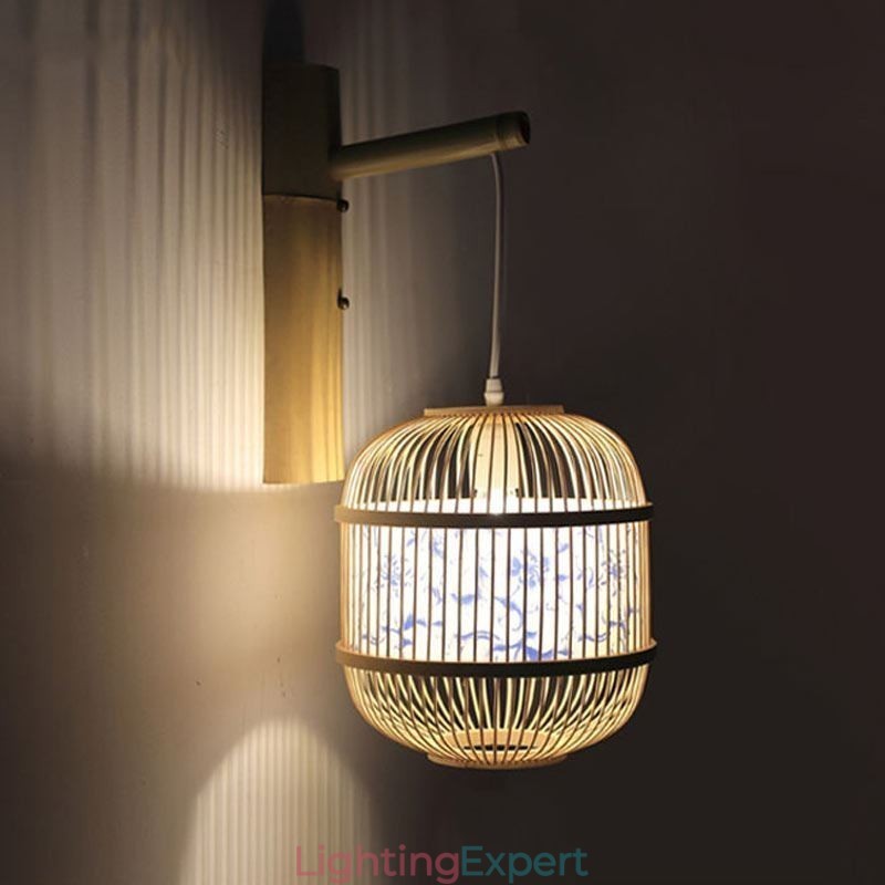 Cage Design Wall Light Creative Bamboo Hanging Wall Sconce Bedside Decorative Light