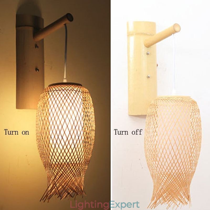 Downward Bamboo Wall Light Rural Round Wall Sconce Bedside Teahouse Creative Light