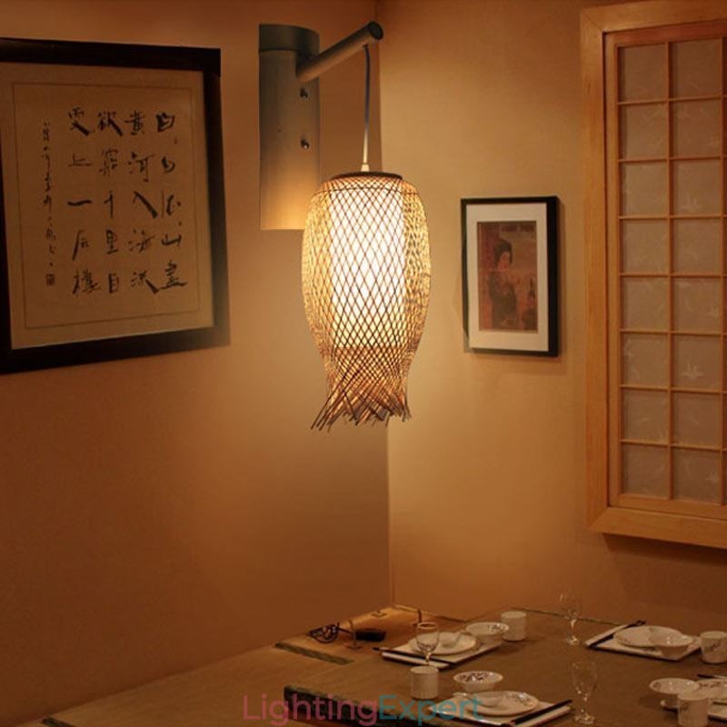 Downward Bamboo Wall Light Rural Round Wall Sconce Bedside Teahouse Creative Light