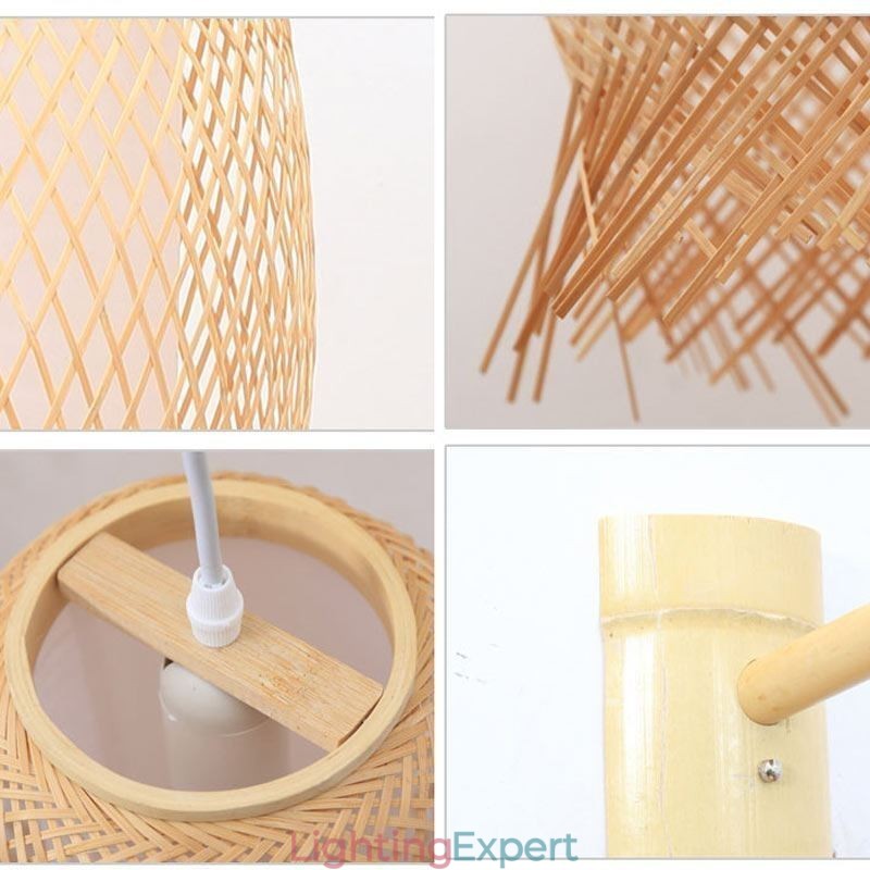 Downward Bamboo Wall Light Rural Round Wall Sconce Bedside Teahouse Creative Light