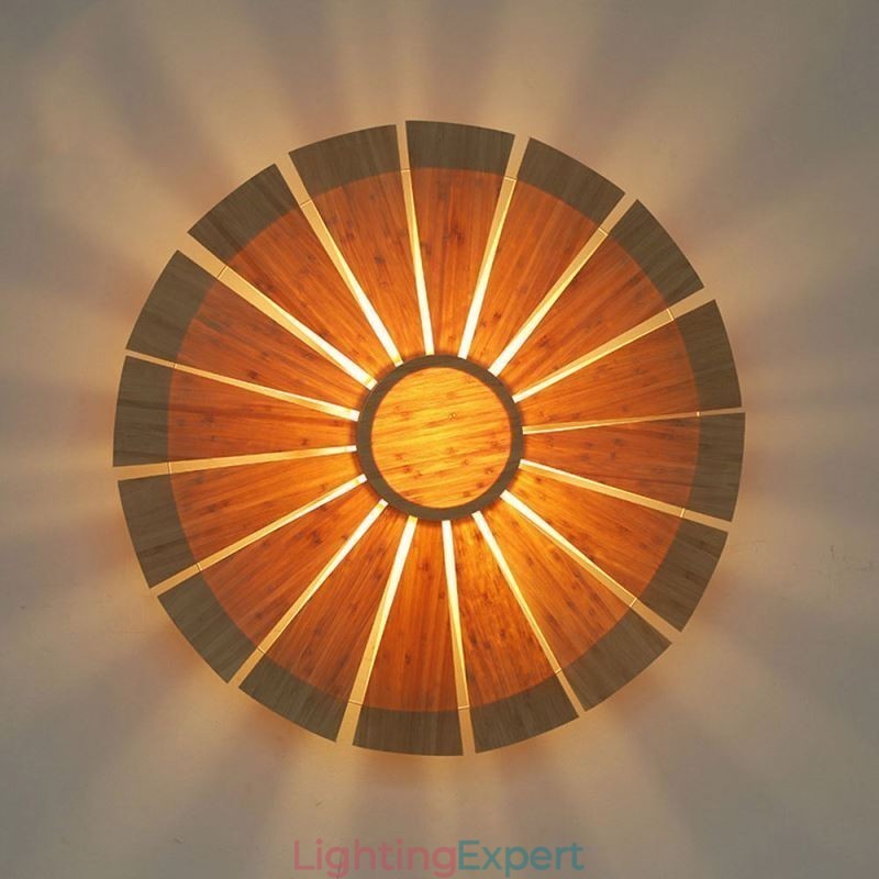 Round Flower Wall Sconce Unique Bamboo Wall Light Creative Decorative Lighting