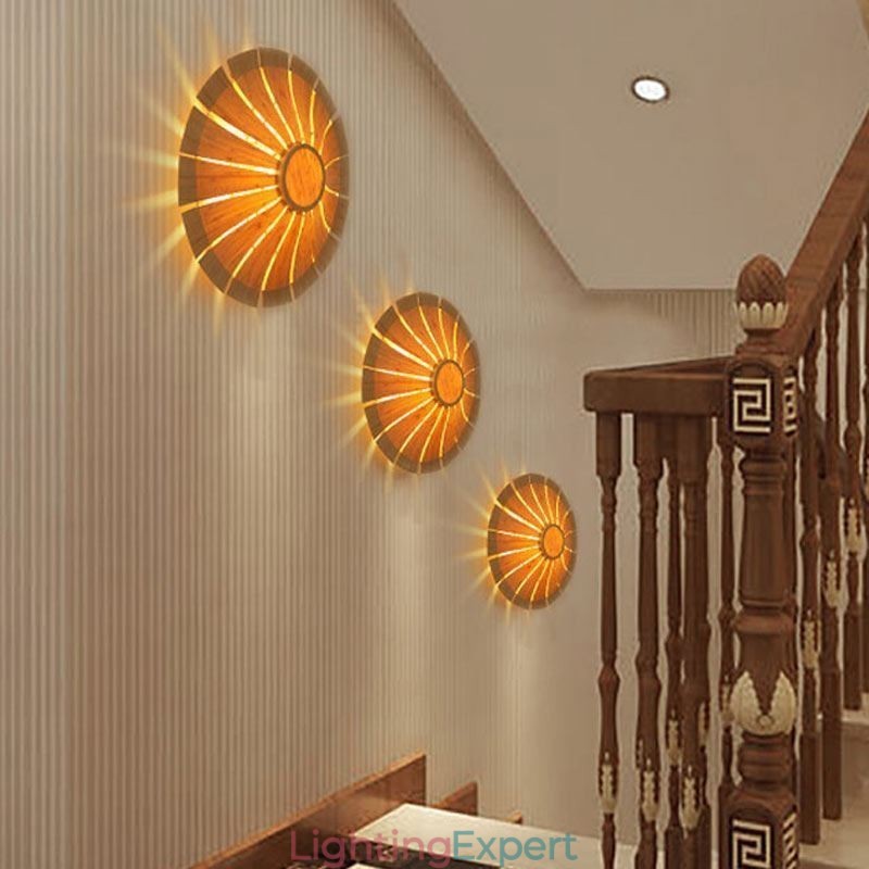 Round Flower Wall Sconce Unique Bamboo Wall Light Creative Decorative Lighting