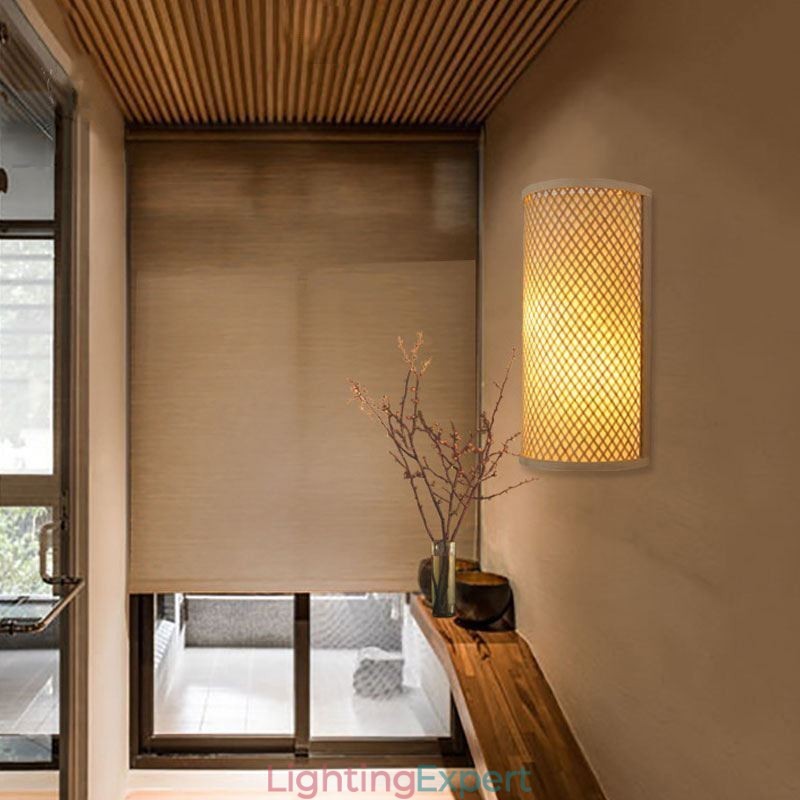 Semi cylindrical Bamboo Wall Light Creative Bedside Wall Sconce Stairs Rural Lighting