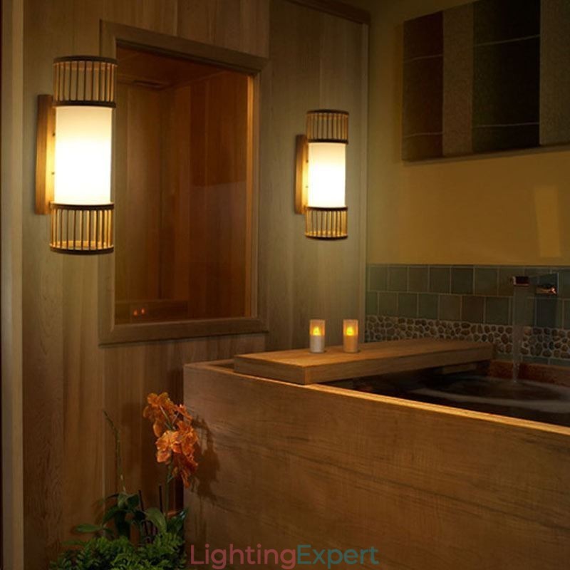 Vertical Bamboo Wall Light Creative Round Wall Sconce Bedside Stairs Lighting